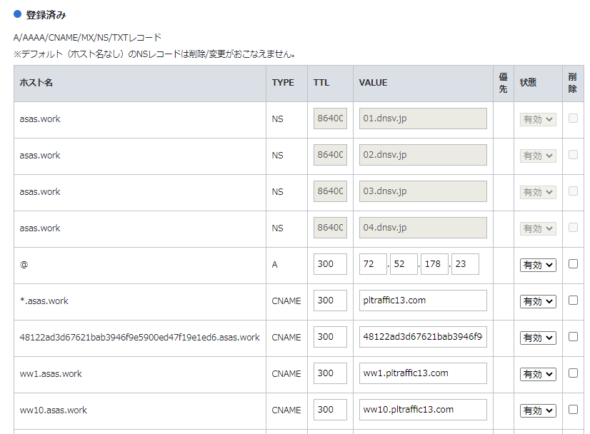 よくわからんレコードが追加されてる